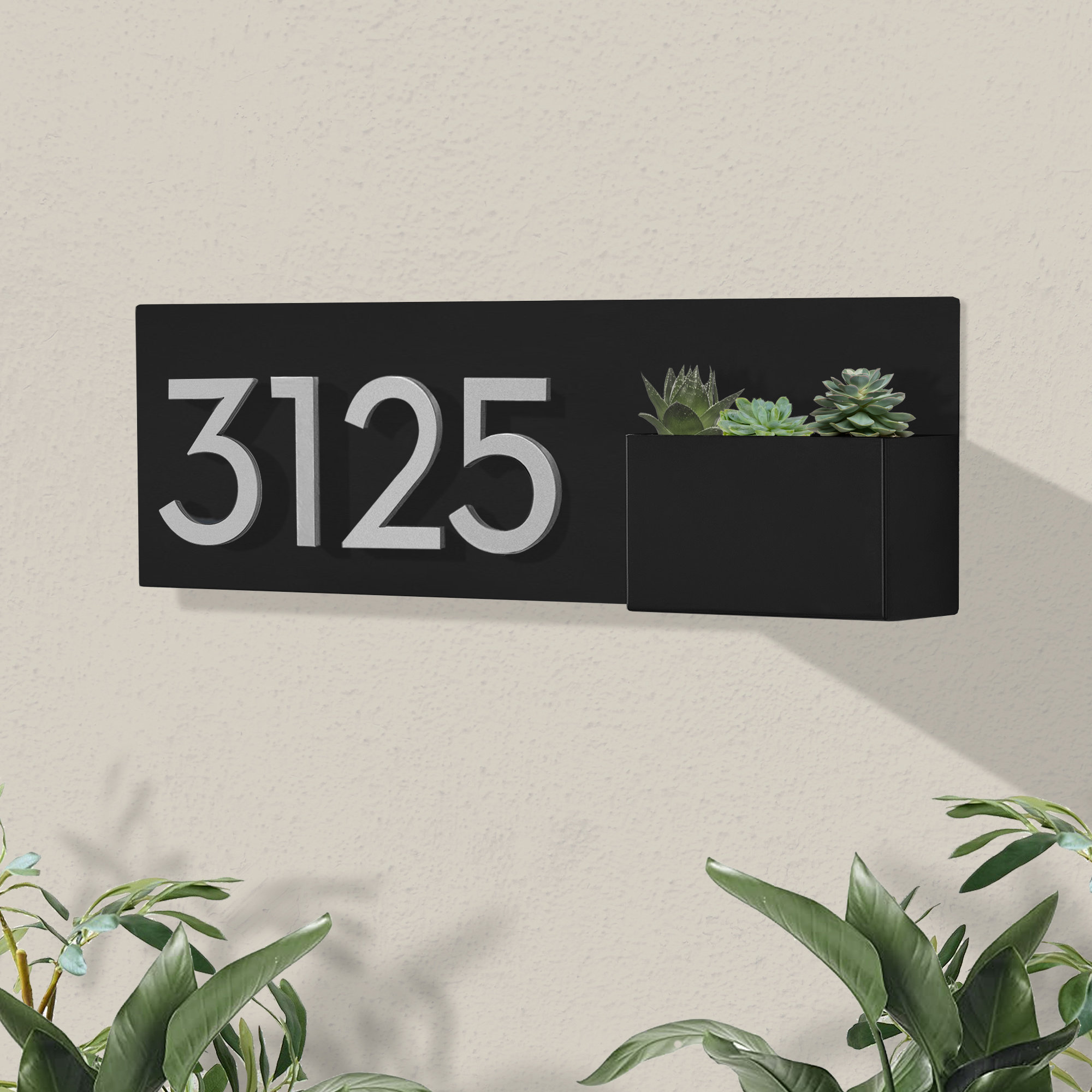 Vista View Wall Address Plaque, Black, Yes, Silver