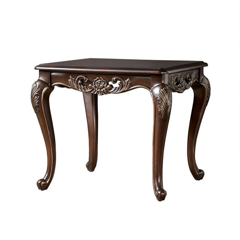 Halie Side End Table, 28 Inch, Classic Cabriole Legs, Dark Brown Solid Wood
