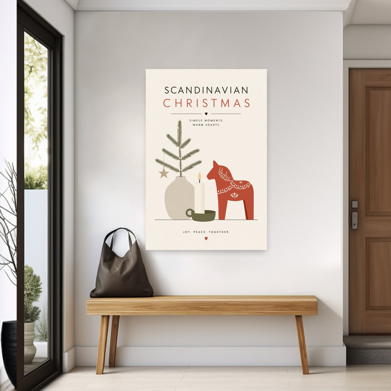 Scandinavian Christmas Hygge Peaceful Abstract Christmas Tree Horse Winter Landscape Wall Art Print by Treechild - Wrapped Canvas Print