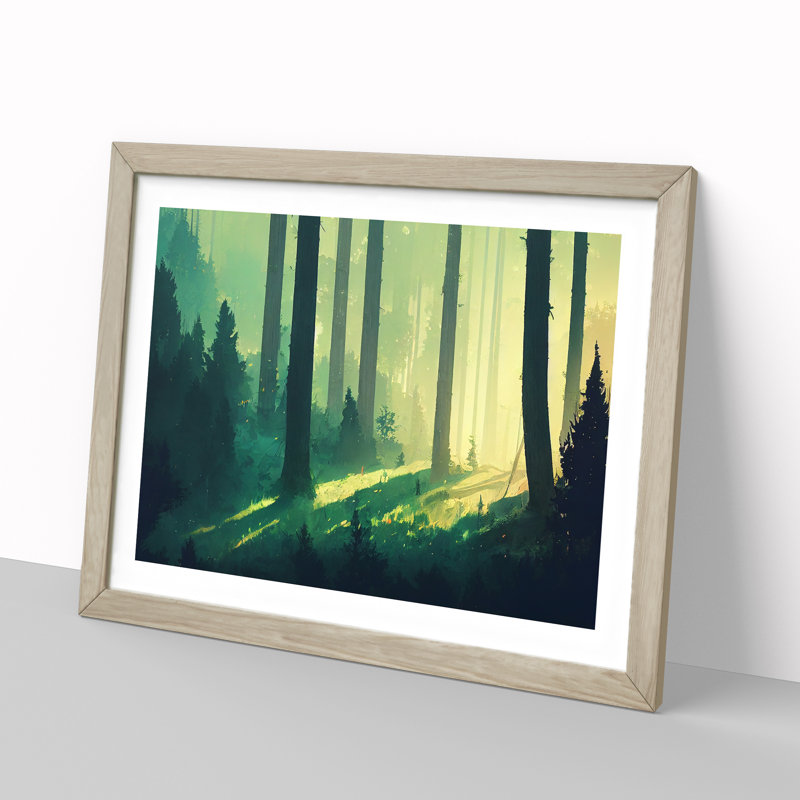 Innovative Summer Forest 1 Piece Single Picture Frame Wall Art, 46cm H x 64cm W x 2cm D, Oak