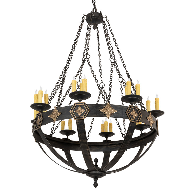 Lustre en roue de chariot à 24 lumières de style bougie Neapolis