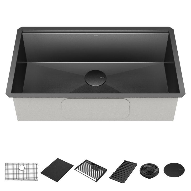 Évier de cuisine encastré noir en acier inoxydable Delta Rivet ™, L 32 po x l 19 po