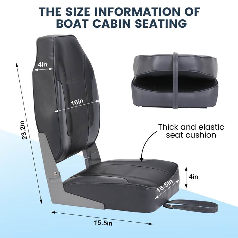 2 Pack Low Back Folding Boat Seats Thickened Sponge Padding Waterproof PVC Leather