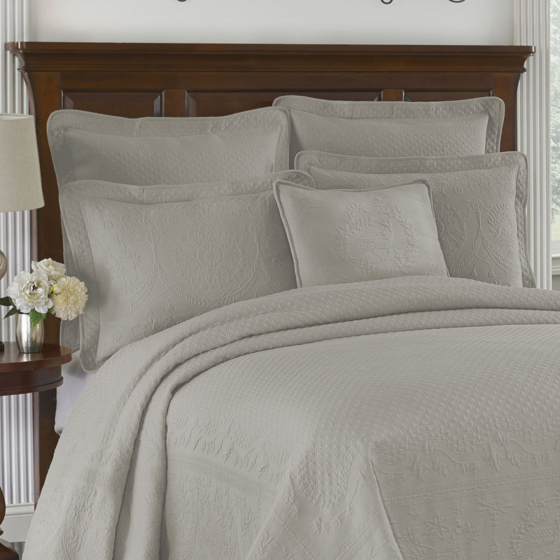 Historic Charleston King Charles Lightweight Cotton Matelasse Quilted Coverlet, Queen, Grey , Queen, Gray