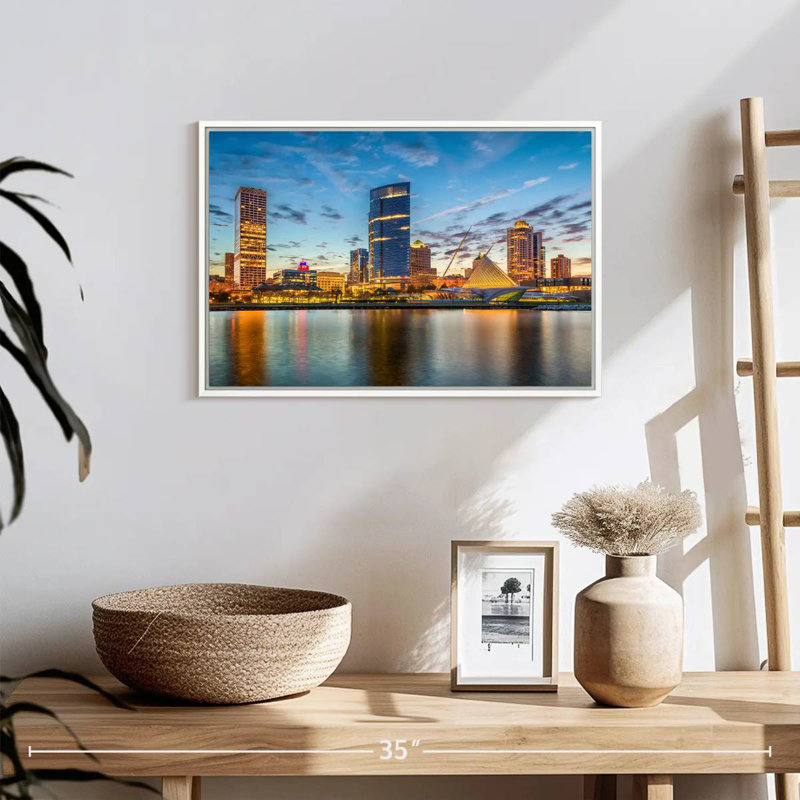 Milwaukee Cityscape, 19 po x 13 po, Cadre flottant blanc