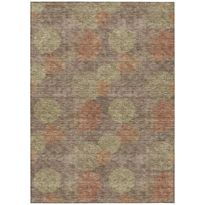 Tapis extérieur lavable à pois brun taupe et sauge 10 pi x 14 pi