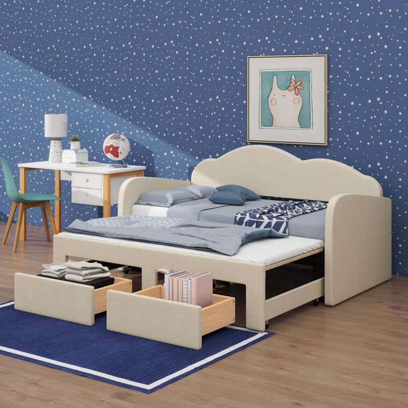 Lit de jour simple rembourré avec dossier confortable en forme de nuage, Beige