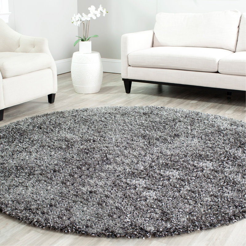 Delane Handmade Tufted Charcoal Area Rug, Round 7'