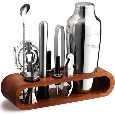 Zulay Kitchen Mixology & Craft Bartender Kit: 10-piece Bar Tool Set With Mahogany Stand