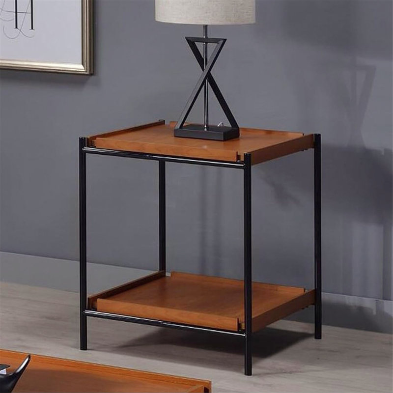Charmante table de bout en bois et en métal avec compartiment ouvert pour une utilisation polyvalente