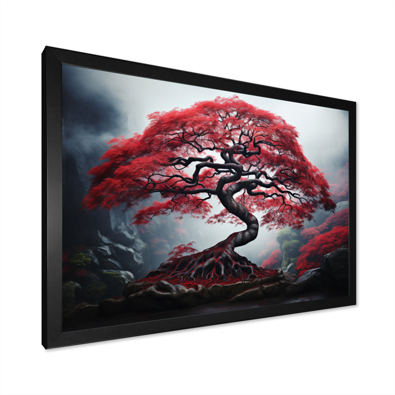 Red Japanese Maple On Canvas Print, 30" H x 40" W x 1.5" D, Black Single Picture Framed