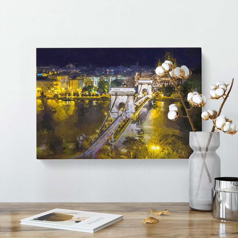 Chain Bridge In Budapest Hungary In Abstract - Wrapped Canvas Print, 60cm H x 91cm W x 3cm D