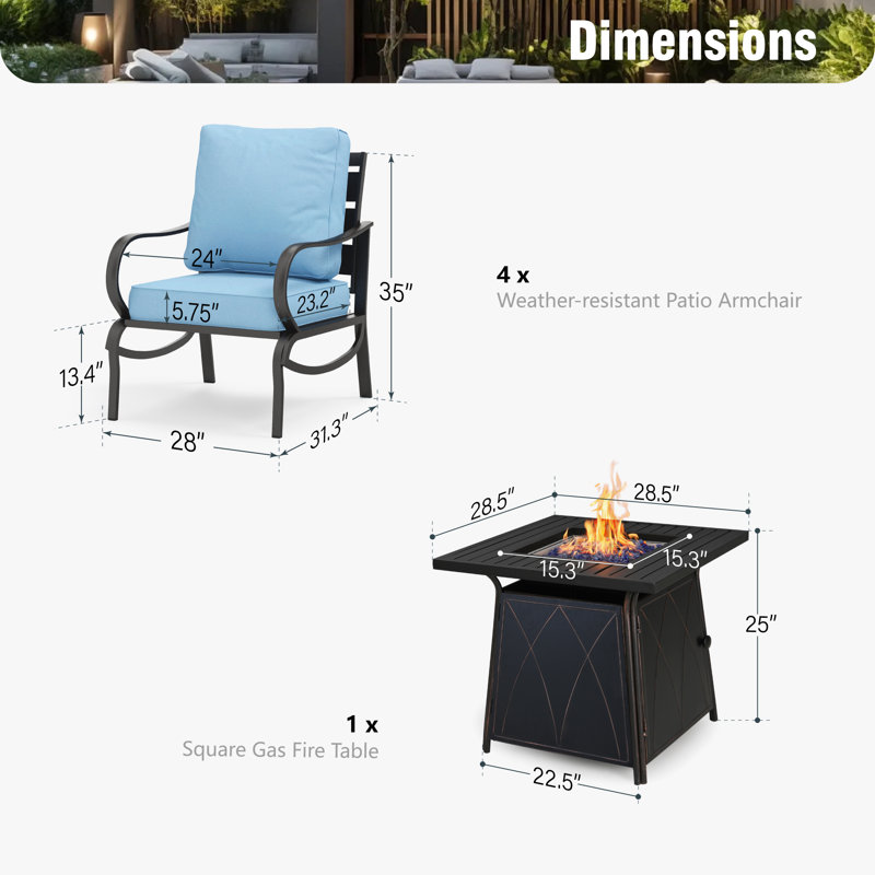 Ensemble de conversation Tapasi, Light Blue, Stationary Chair