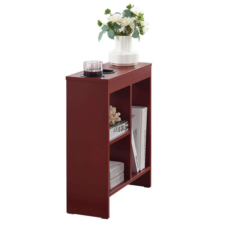 Table d'appoint étroite avec 2 porte-gobelets et 3 tablettes, table de bout mince pour petits espaces - rouge, Rouge