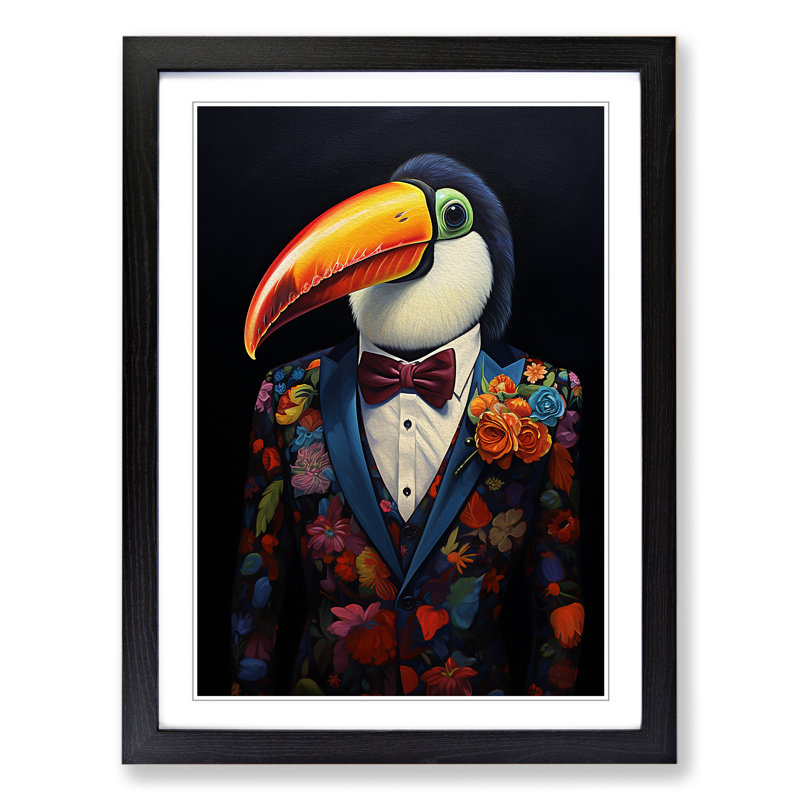 Toucan In A Suit - Single Picture Frame Print on Wood, 46cm H x 34cm W x 2cm D, Black Framed
