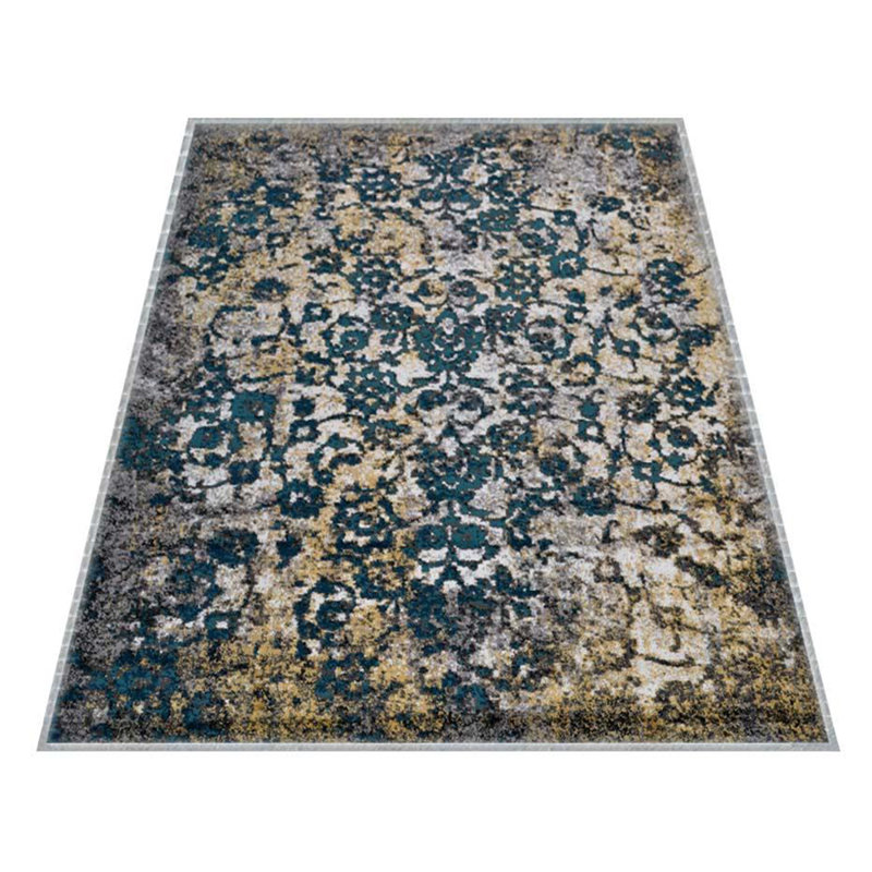 Bicknell Area Rug Living Room Rug: Washable Modern Abstract Thin Rug Indoor Floor Non Slip Stain Resistant Carpet for Bedroom Dining Room - MACHINE MADE HEATSET POLYPROPYLENE AREA RUGS - Rectangle, Silver Blue Color, Abstract Modern Design
