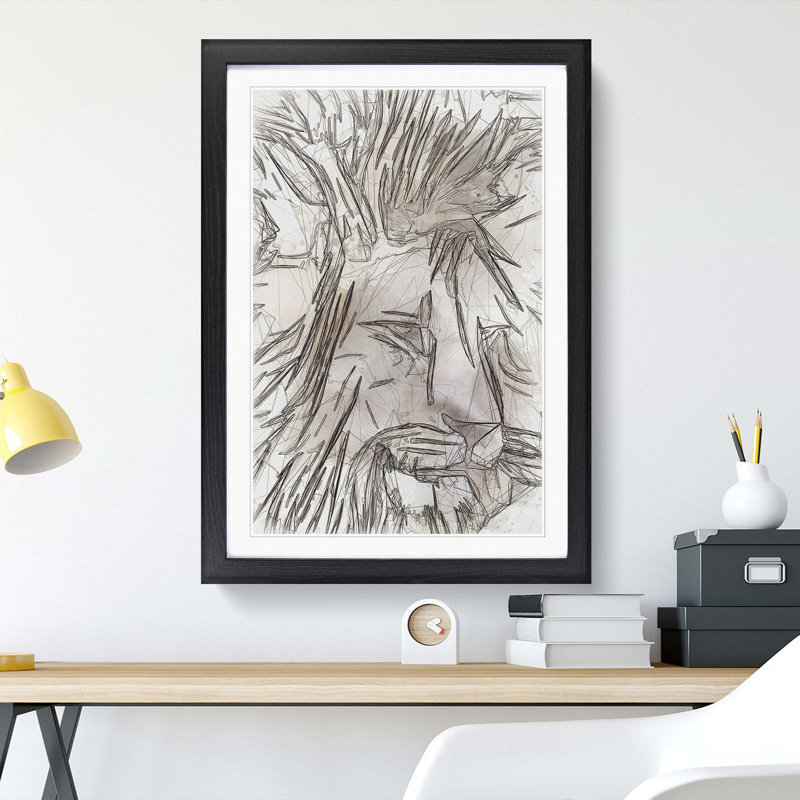 Abstract Lion Art - Picture Frame Graphic Art Print, 65cm H x 48cm W x 2cm D, Black Framed