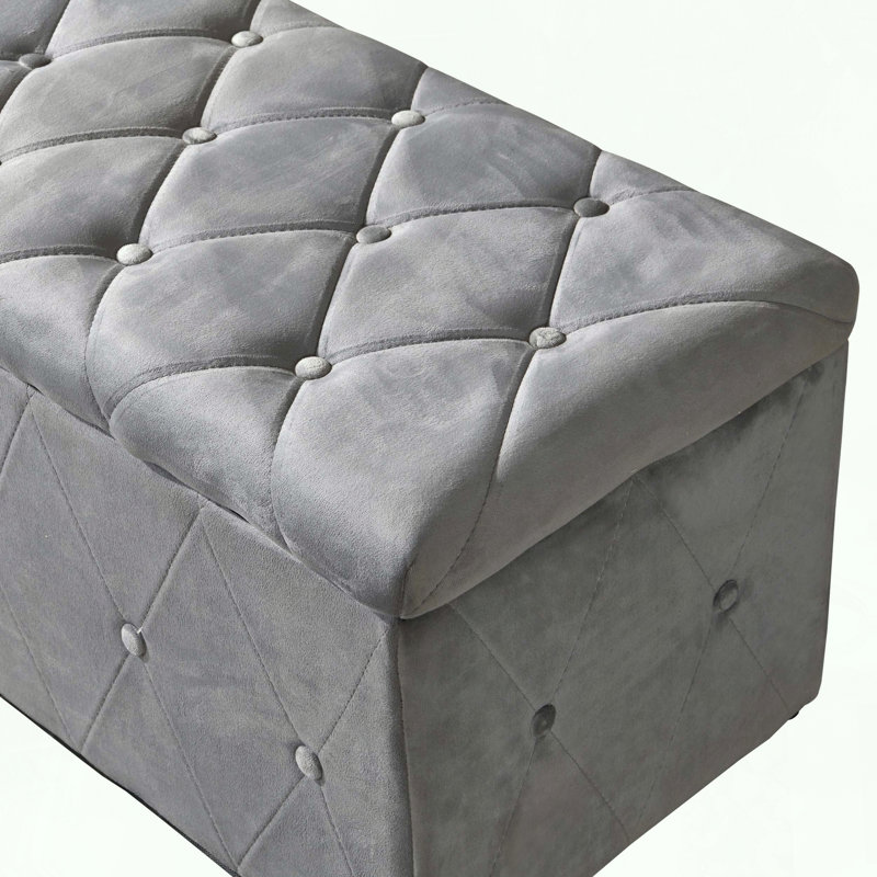 3-Piece Velvet Storage Ottoman Set,1 Rectangular Bench & 2 Small Stools