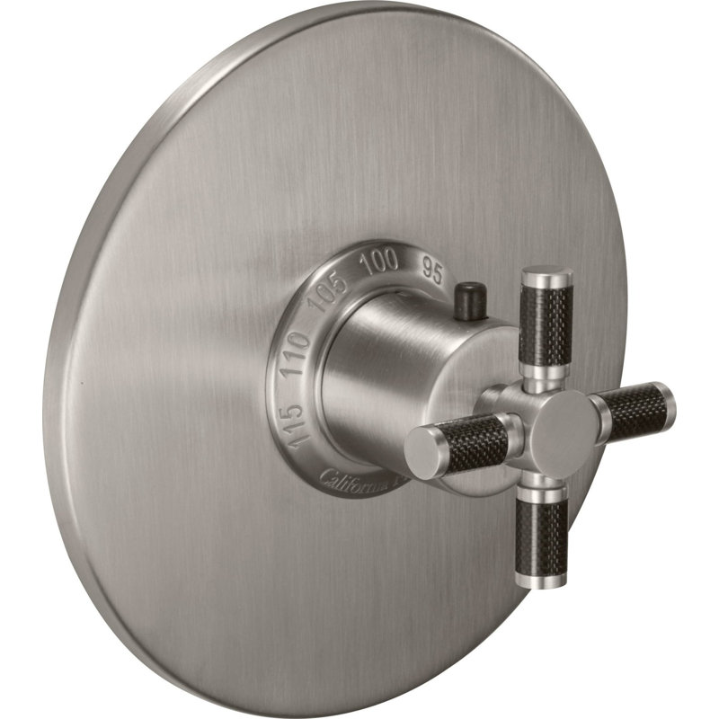 Descanso Round StyleTherm® 3/4" Thermostatic Trim Only - Carbon Fiber Handle, Satin Nickel