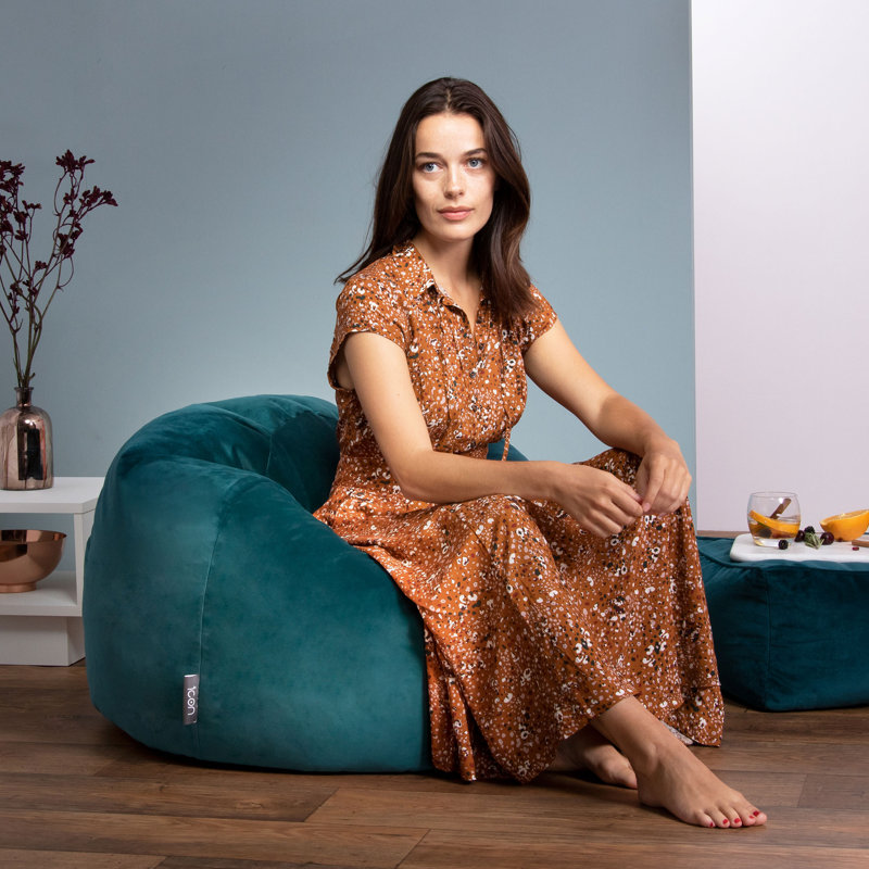 icon Kingston Classic Velvet Bean Bag Chair Taupe Bean Bags, Teal Green