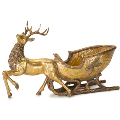 Deer With Sleigh 19"L X 11"H Resin