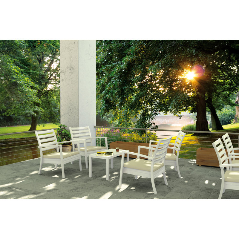 Ensemble de conversation avec coussin 7 pièces Quadis, Blanc, Toile Sunbrella® noir