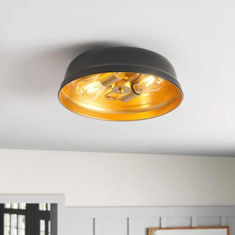 Plafonnier industriel réglable en fer noir à 2 lampes