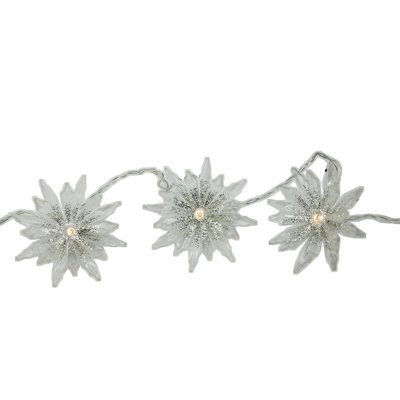 20 Battery Operated Warm Clear LED Chrysanthemum Christmas Lights - 14 ft Clear Wire