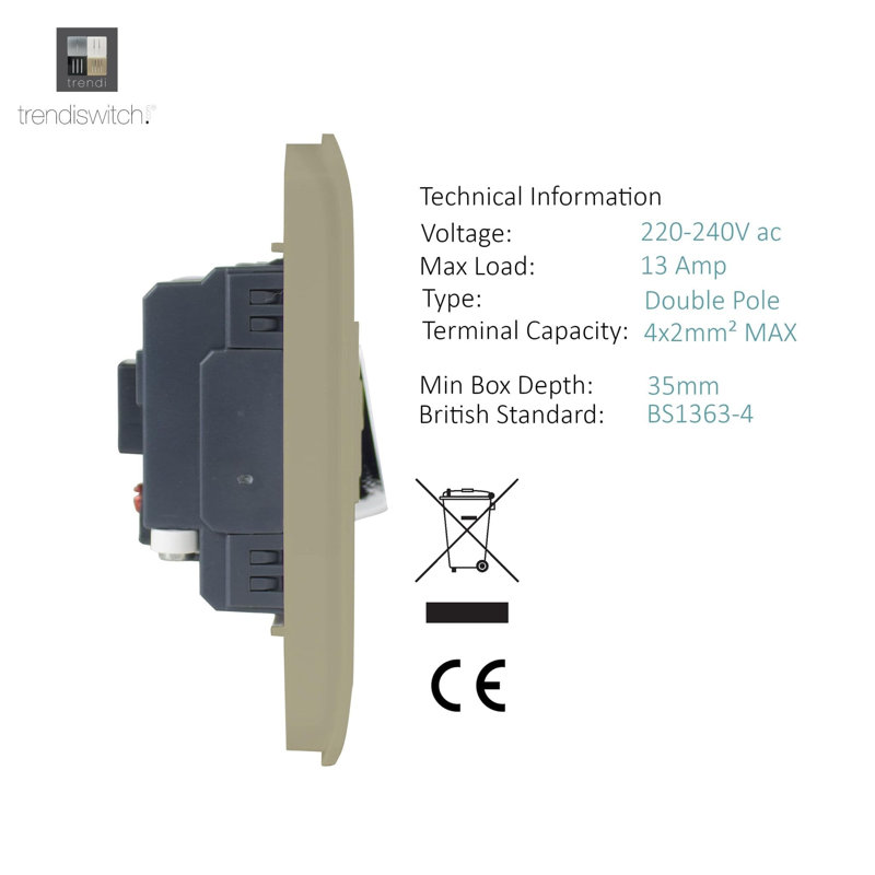 Trendi Switch 13 Amp Fused Sur with Flex Outlet, Champagne Gold