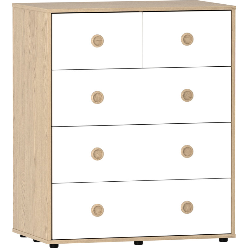 Kayshia 5 Drawer Chest, White/Oak