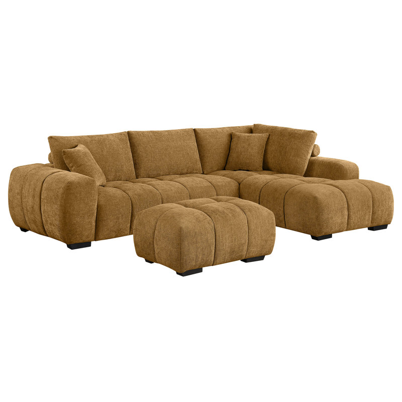 Ensemble de canapé modulaire avec repose-pieds Inverness, Tissu ambré