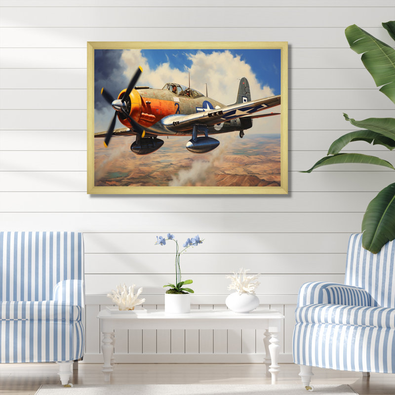 «P51B Plane Skyline II», reproduction sur toile, H 30 po x l 40 po x P 1,5 po, Encadrement doré