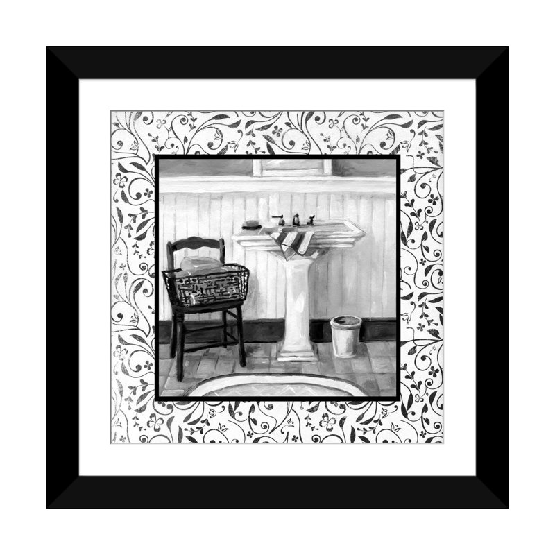 « salle de bain ii », impression sur toile, Papier d'art encadré noir, Blanc, H 24 po x l 24 po x P 1 po