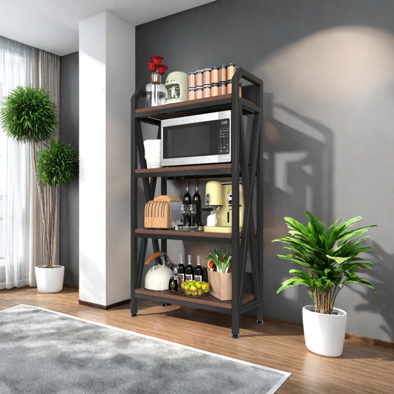 Tablettes de rangement 56,30 po Bakers Rack 4 niveaux, en métal et en bois