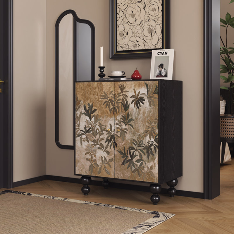 Modern Entryway Shoe Cabinet with Solid Wood, Black