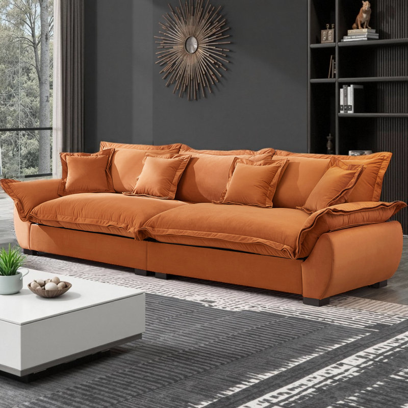 Canapé en velours 3 places avec rangement - Canapé de style voile moderne avec dossier amovible, sièges profonds et coussins décoratifs, compartiment de rangement peu encombrant pour le salon
