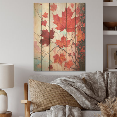 «Maples Memory Crimson - Arbre à érable», art sur bois de pin naturel