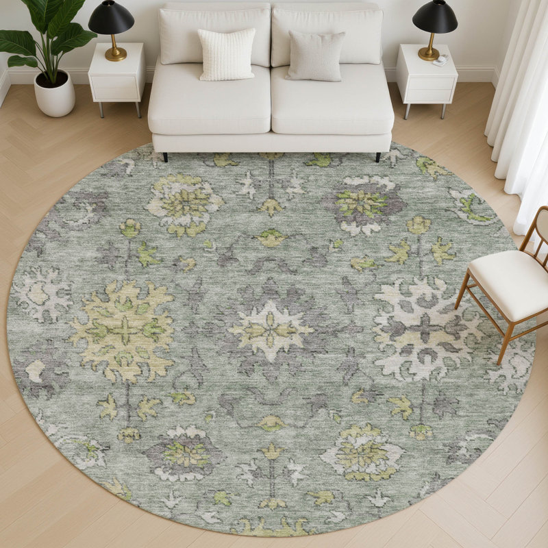 Premium Machine Washable Mayfield AMF2052 Global Rug, Sage, 8' Round