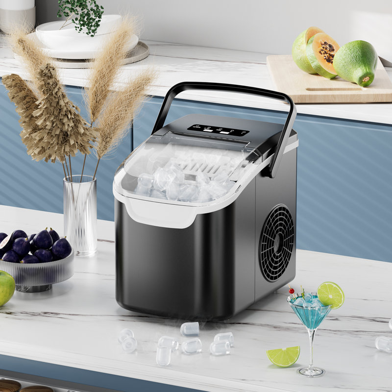 Machine à glaçons de comptoir portable efficace: 8 cubes rapides en 6 minutes, jusqu'à 26 lb / jour, 2 tailles de glace, parfait pour la maison / la fête / le voyage - noir