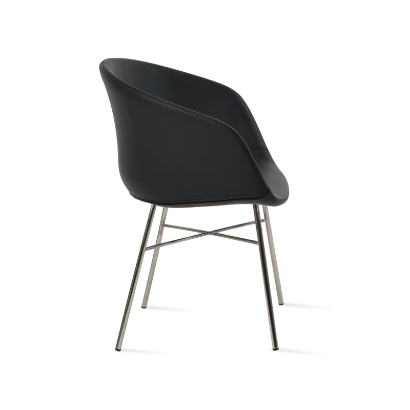 Fauteuil Tribeca, Acier inoxydable poli, Similicuir noir