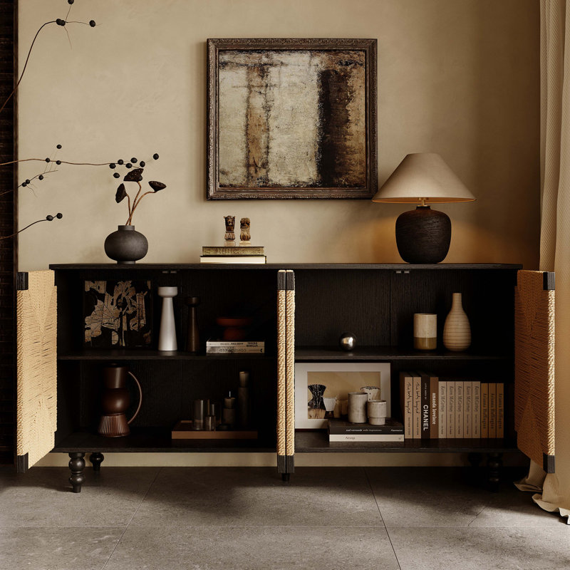Meuble télé avec buffet en bois brossé et en ruppie maritime Accent