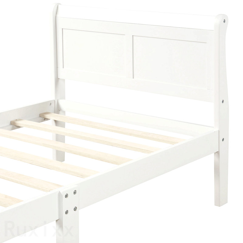 Lit plateforme avec sommier en bois, White