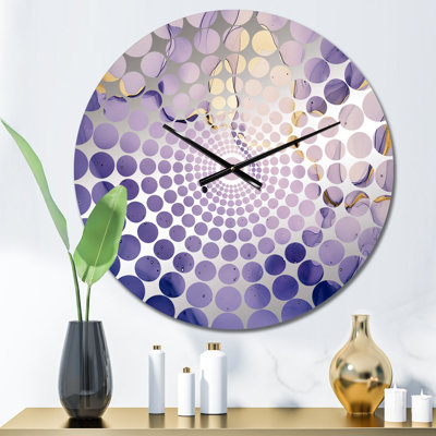 Horloge murale mauve et dorée à l'encre de marbre VI - Fractals