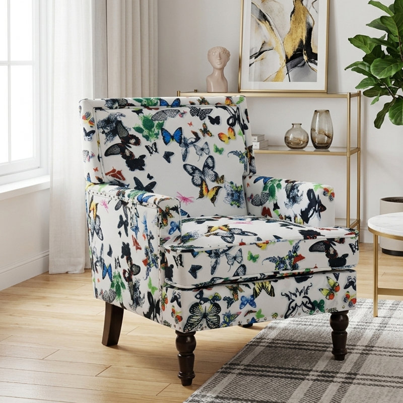 Fauteuil d'appoint à garniture cloutée Floral, Blanc