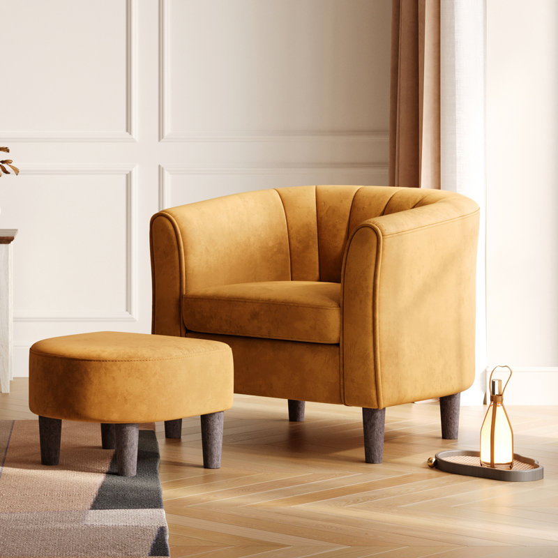 Torrence 31.7'' Upholstered Barrel Chair with Ottoman, 26.8" H x 31.7" W x 26.8" D, Capri Yellow Velvet