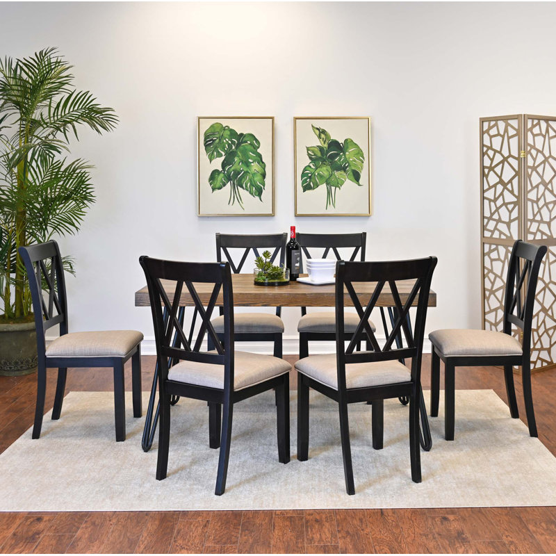 Ensemble de salle à manger 7 pièces, table à manger en épingle à cheveux avec 6 chaises à dossier croisé