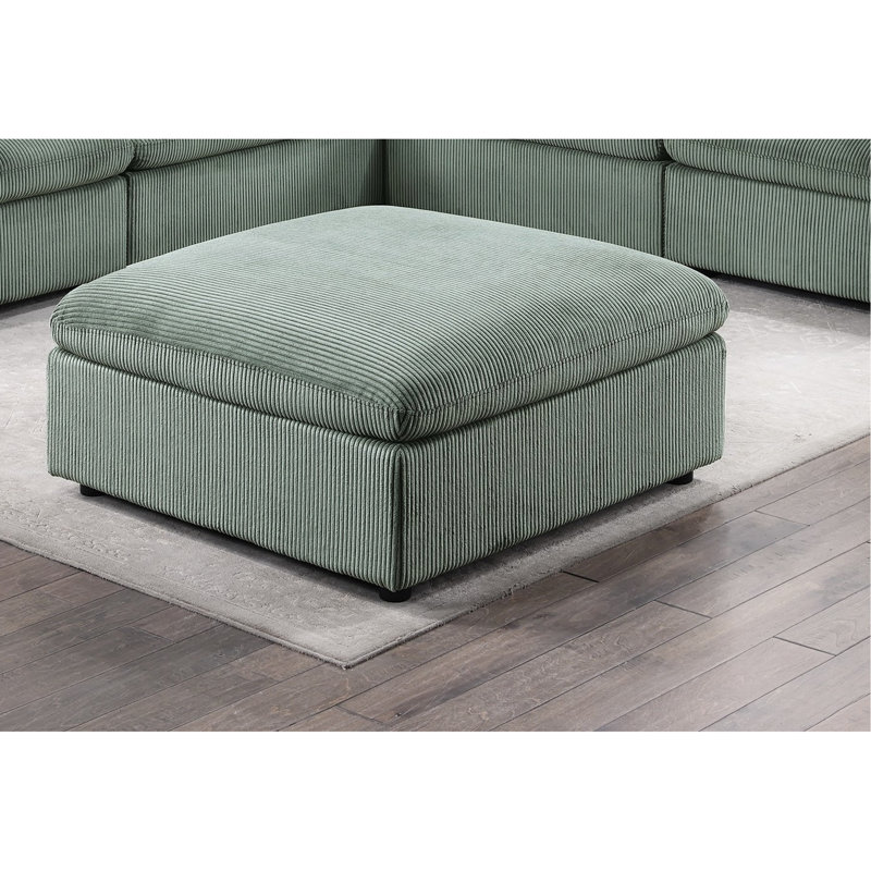 Carré moderne en velours côtelé sauge avec coussin confortable et pieds en bois