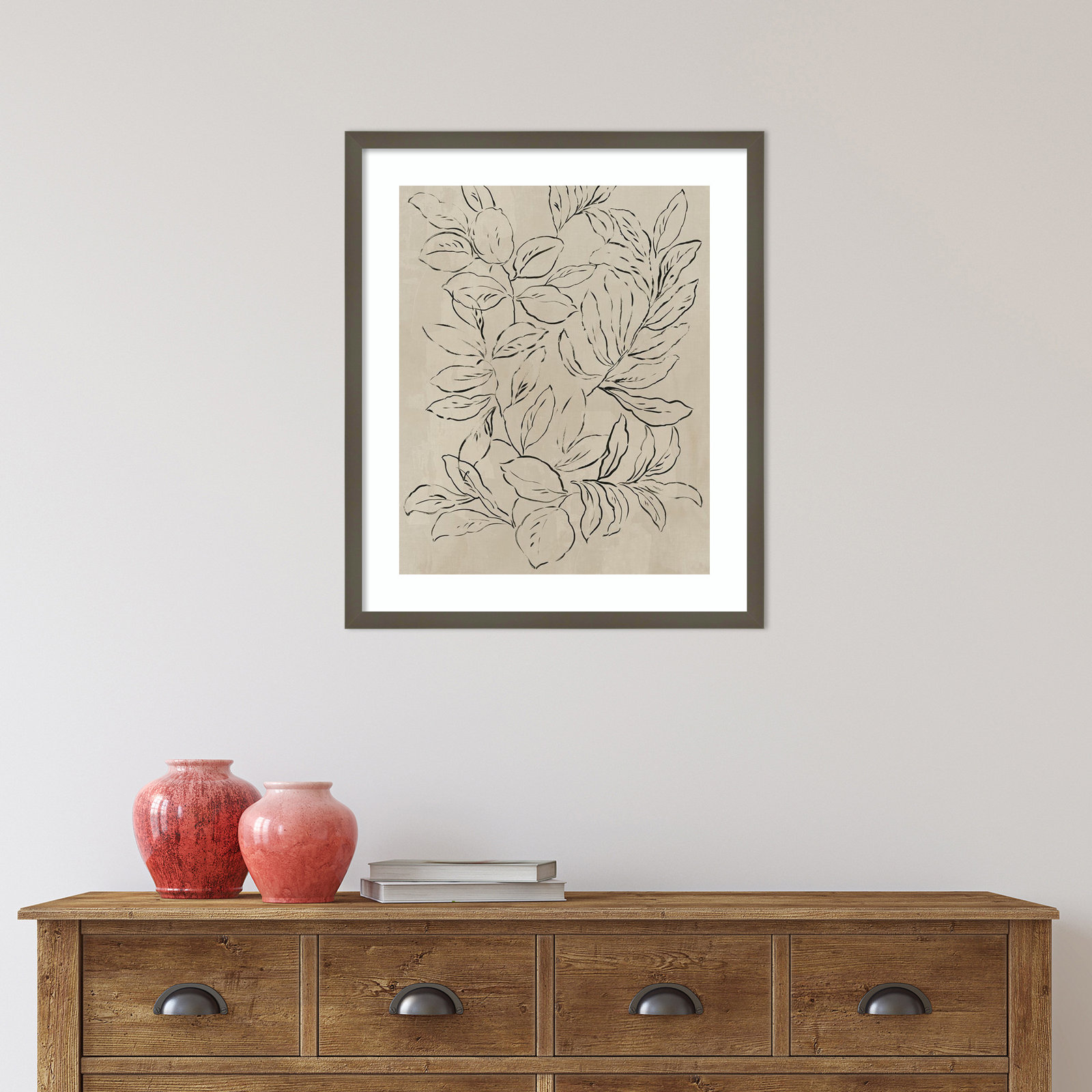 Outlined Leaves II by Asia Jensen, Gray, 25.25" H x 21.25" W