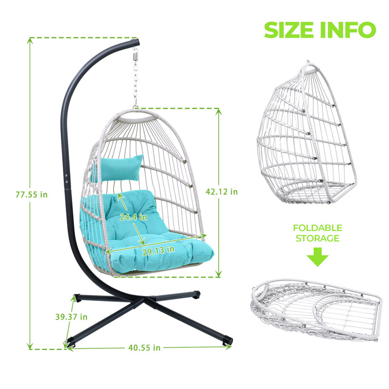 Fauteuil à œufs d'extérieur avec support - bleu, coin salon spacieux, mobilier de jardin élégant surdimensionné, élément décoratif