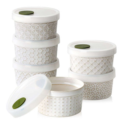 Ensemble de 6 ramequins en relief blanc avec couvercles